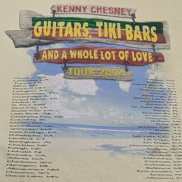 Kenny Chesney Vintage 2004 Guitars & Tiki Bars Concert Tee - Tour Cities in Back - Picture 8 of 9